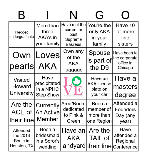AKA  Bingo Card