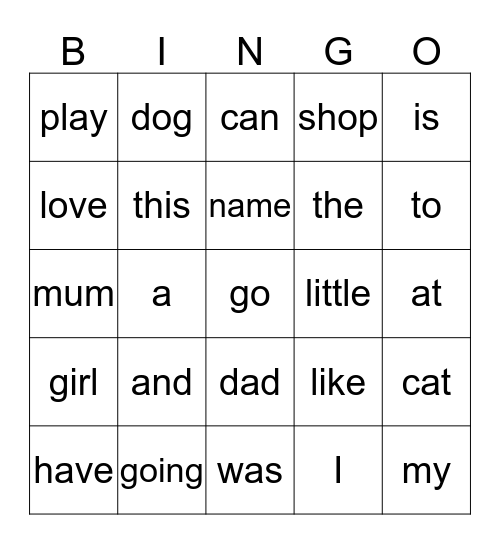 Sight Word Bingo: Top Week 8 Bingo Card