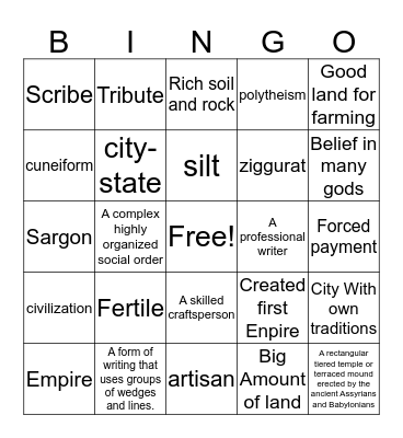 Mesopotania Bingo Card
