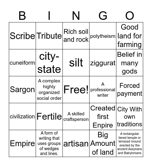 Mesopotania Bingo Card
