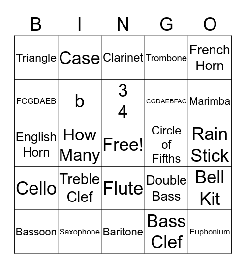 Jr. Band Bingo! Bingo Card