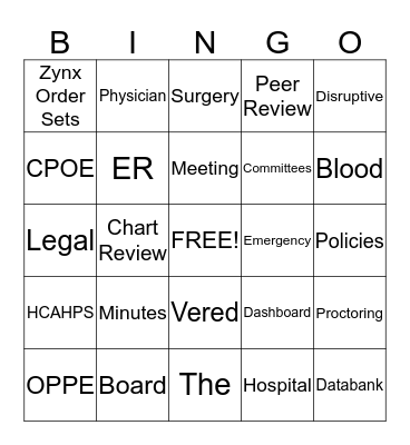 Medical Executive Committee Bingo Card