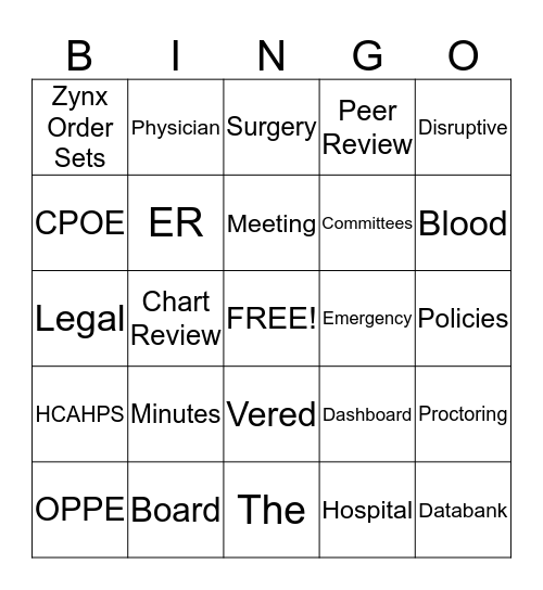 Medical Executive Committee Bingo Card