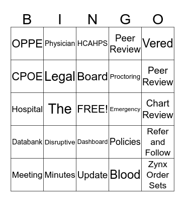 Medical Executive Committee Bingo Card