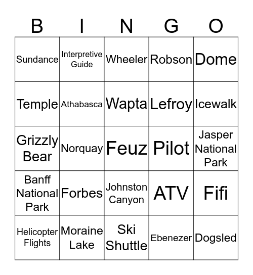 Discover Banff Tours Bingo Card