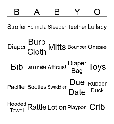 Dani's Baby Shower Bingo Card