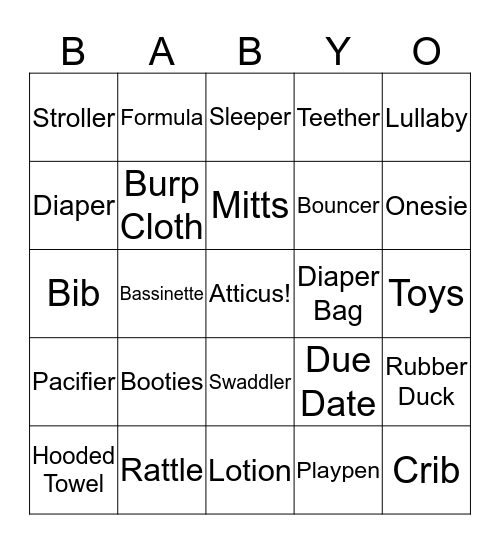 Dani's Baby Shower Bingo Card