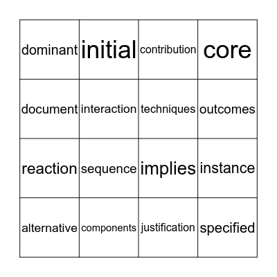 Vocabulary Bingo  Bingo Card