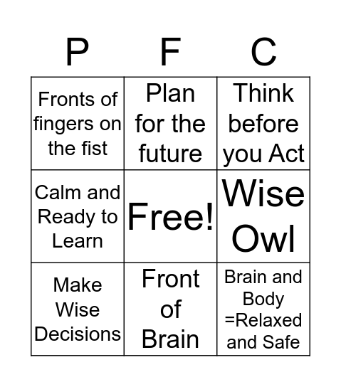 PFC Bingo Card