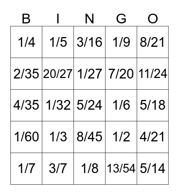 Multiplying Fractions Bingo Card