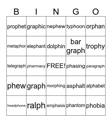PH  Words  Bingo Card