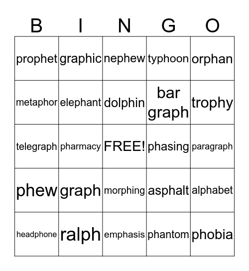 PH  Words  Bingo Card