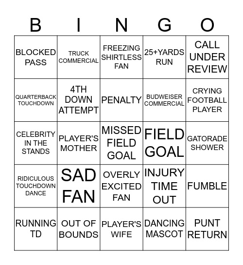 SEPTEMBER 16, 2019 2ND HALF WINGO Bingo Card
