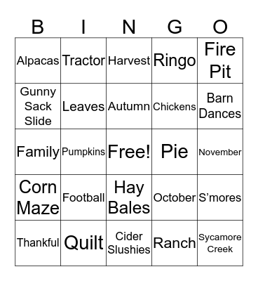 Sycamore Creek BINGO Card
