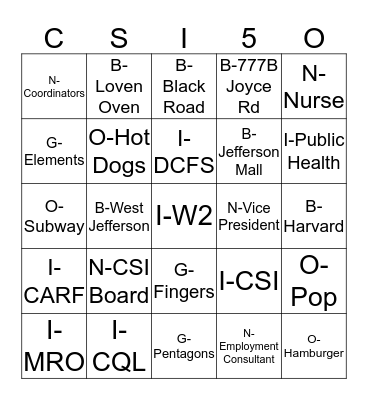 Untitled Bingo Card