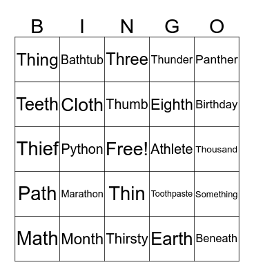 SUMMER'S "TH" BINGO Card