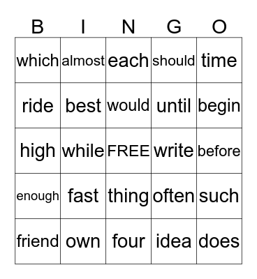 Sight Word Bingo - List 1 Bingo Card