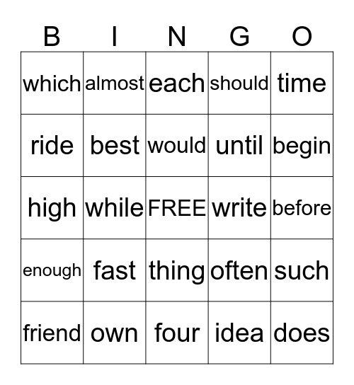 Sight Word Bingo - List 1 Bingo Card