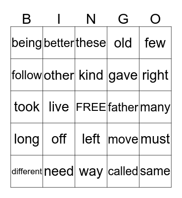 Sight Word Bingo - List 2 Bingo Card