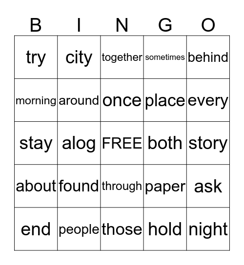 Sight Word Bingo - List 3 Bingo Card