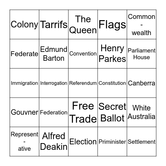 FEDERATION Bingo Card