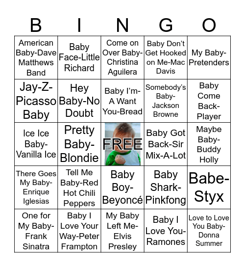 Baby Music Bingo Card