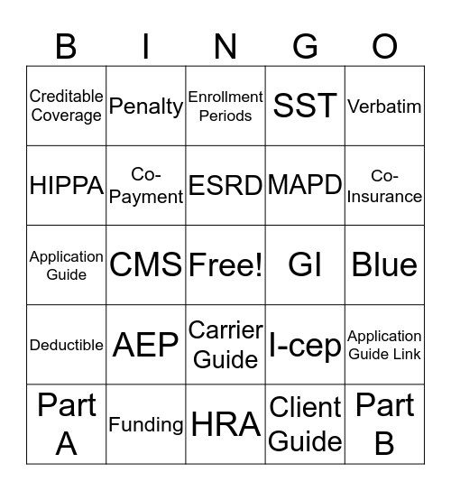Medicare Bingo Card