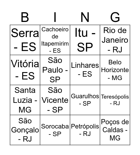 SUDESTE - TURMA 22 Bingo Card