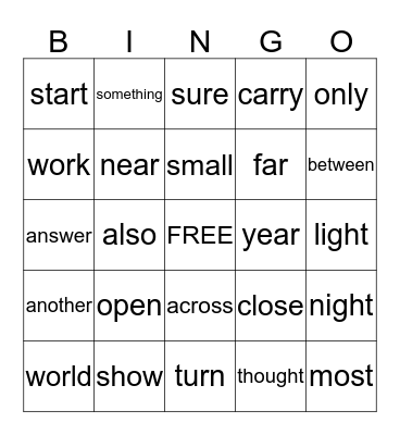 Sight Word Bingo - List 4 Bingo Card