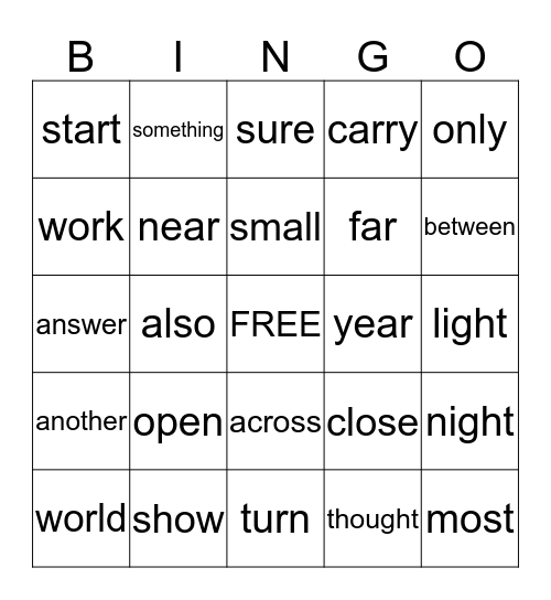 Sight Word Bingo - List 4 Bingo Card