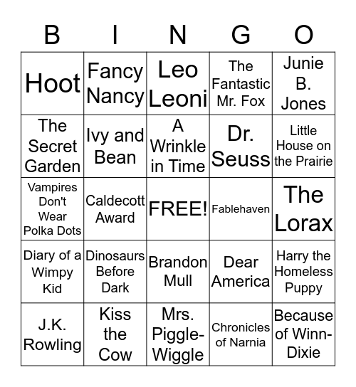 BOOK BINGO! Bingo Card