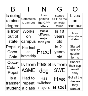 SWE x  ASME BBQ Bingo Card