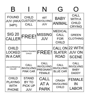 BABY CALL TAKER BINGO  Bingo Card