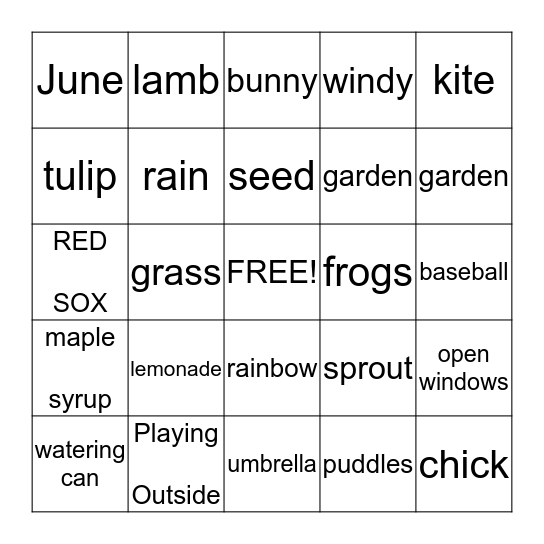 Everything Spring Bingo Card