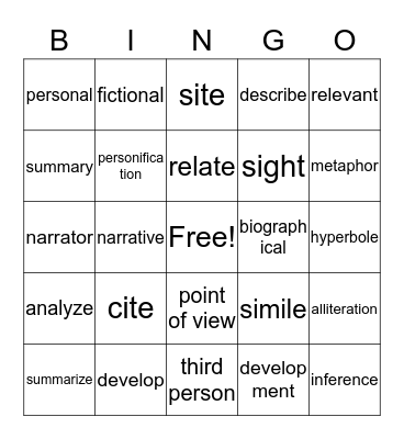 Academic Vocab 1B-Part 2 Bingo Card