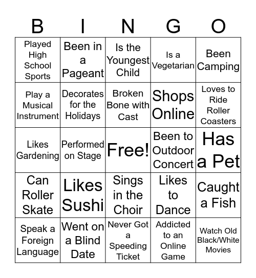 BINGO To Know You! Bingo Card