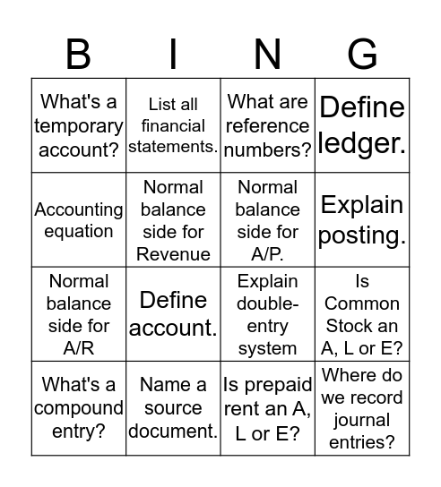 Accounting Bingo Card