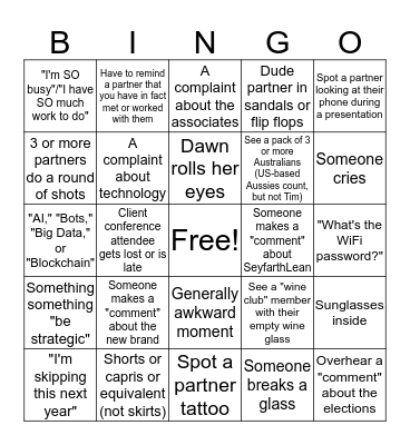 Partnership Retreat 2019 Bingo Card