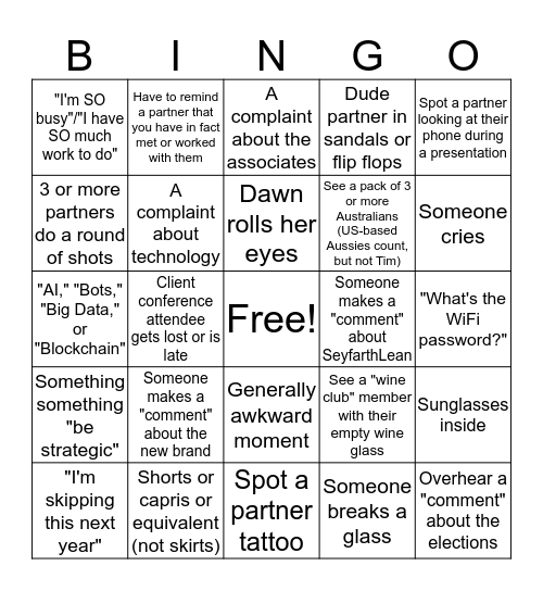 Partnership Retreat 2019 Bingo Card