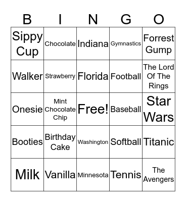 1st Birthday Bingo Card