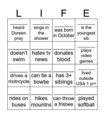 Getting to Know You Bingo Card