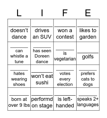 Getting to Know You Bingo Card