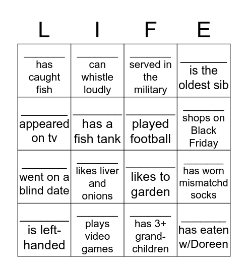 Getting to Know You Bingo Card