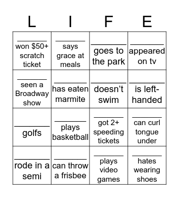 Getting to Know You Bingo Card