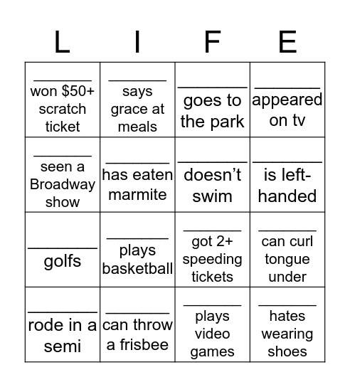 Getting to Know You Bingo Card