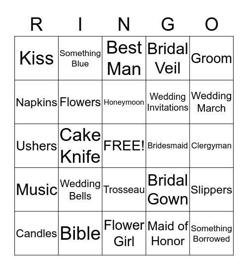 Jamie's Getting Married! Bingo Card