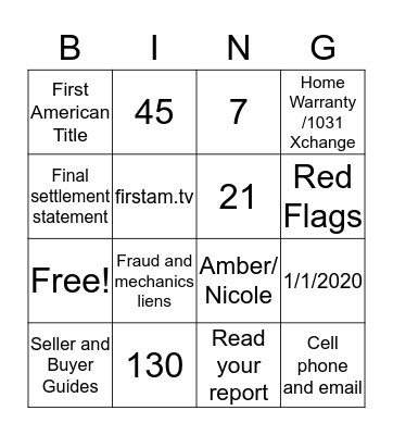 First American Title and Escrow Bingo Card