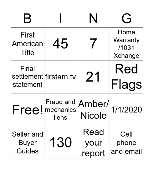First American Title and Escrow Bingo Card
