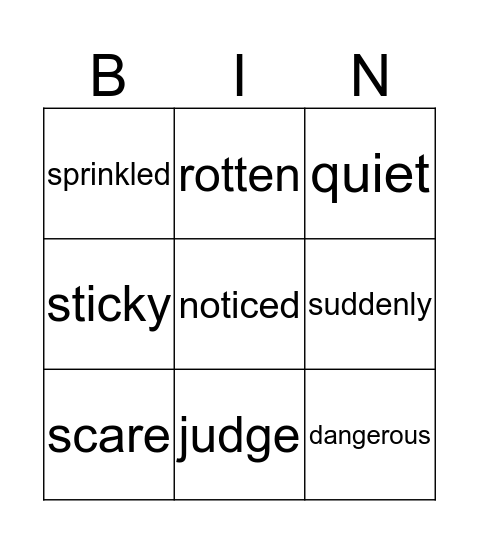 Vocabulary Bingo Lesson 5 Bingo Card