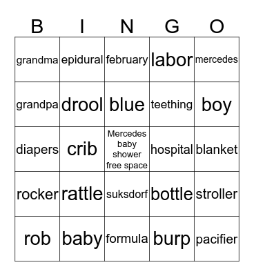 Baby Shower Bingo Card